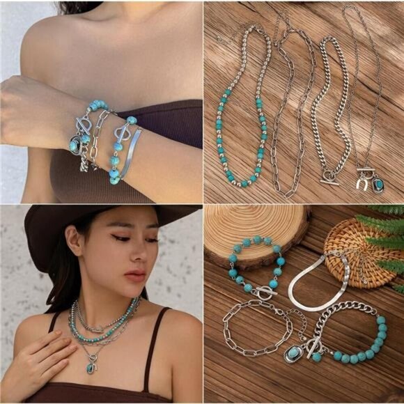 16 Pcs Western Jewelry for Women Bohemian Set, Faux Turquoise Jewelry Set - Picture 4 of 8